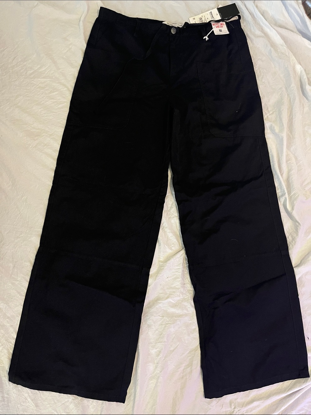 Men's Black Cargo Pants with Wide Leg - Unbranded
